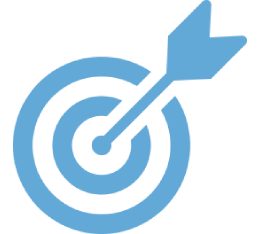 A blue and gray pixel art picture of an arrow in the center.