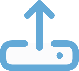 A blue and white arrow pointing up.